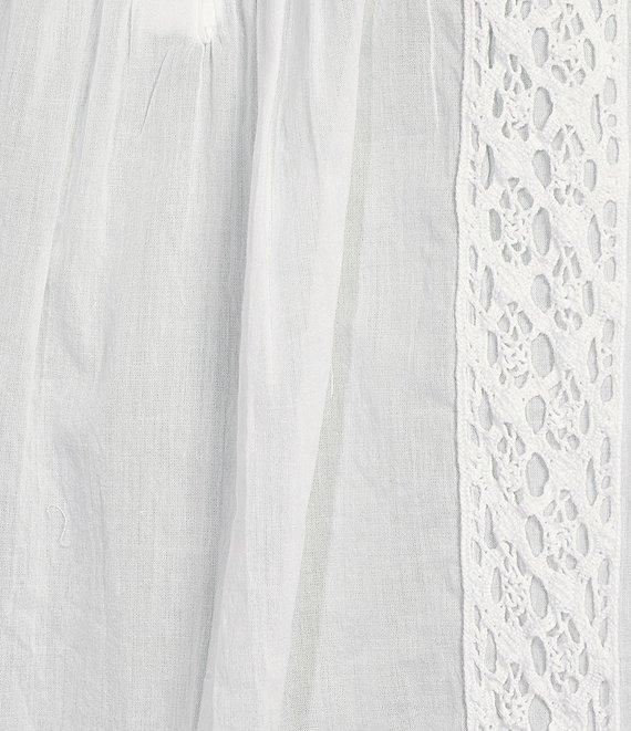 Intro Cotton Voile Crew Neck 3/4 Sleeve Lace Trim Peasant Blouse Product Image