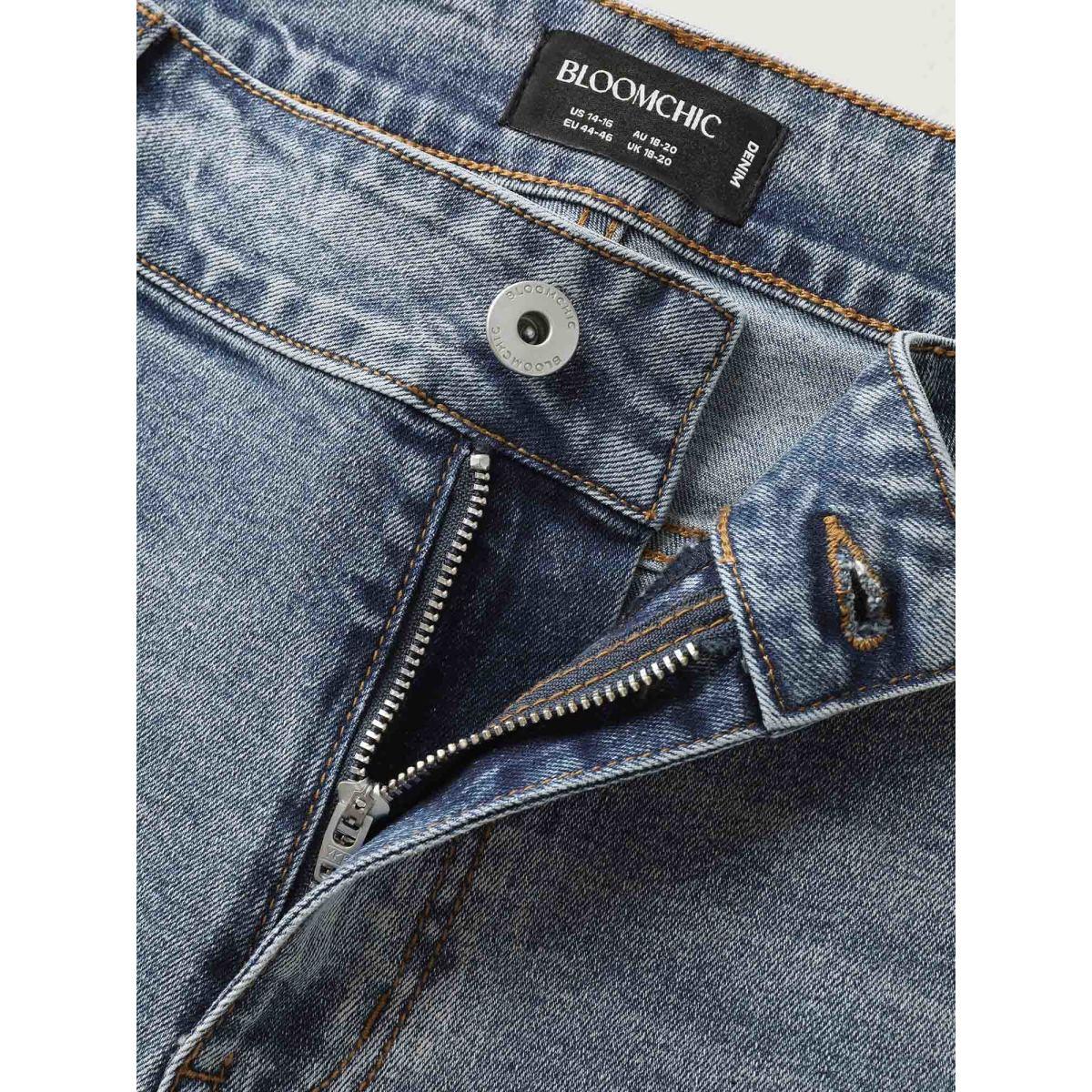 Plus Size Sand Wash Bootcut Mid-Rise Jeans Women Darkindigo Timeless Non High stretch Slanted pocket Jeans BloomChic 26/4X Product Image