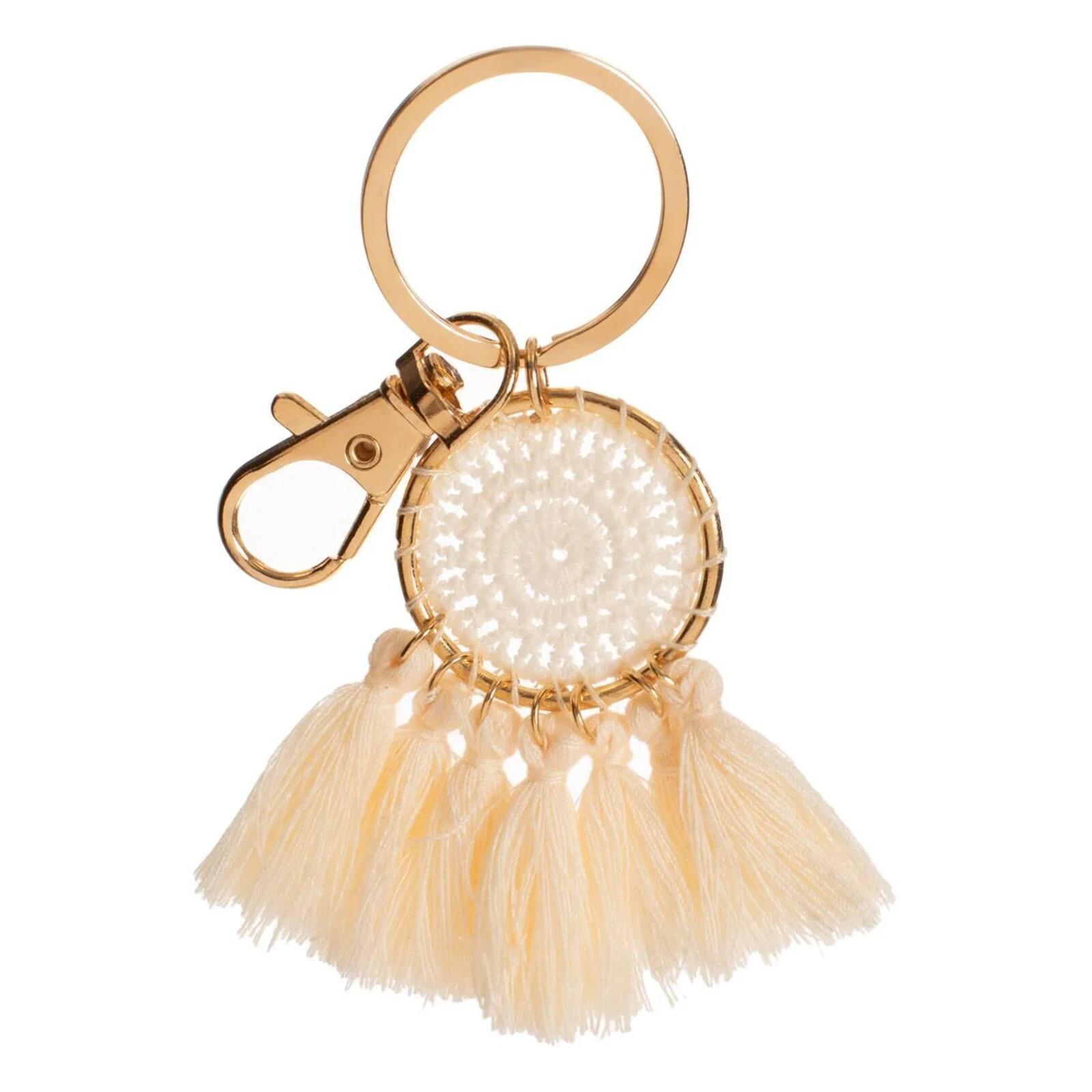 Women's Fashion Keychain Bag Pendant With Tassels – Gold Metal Ring Product Image