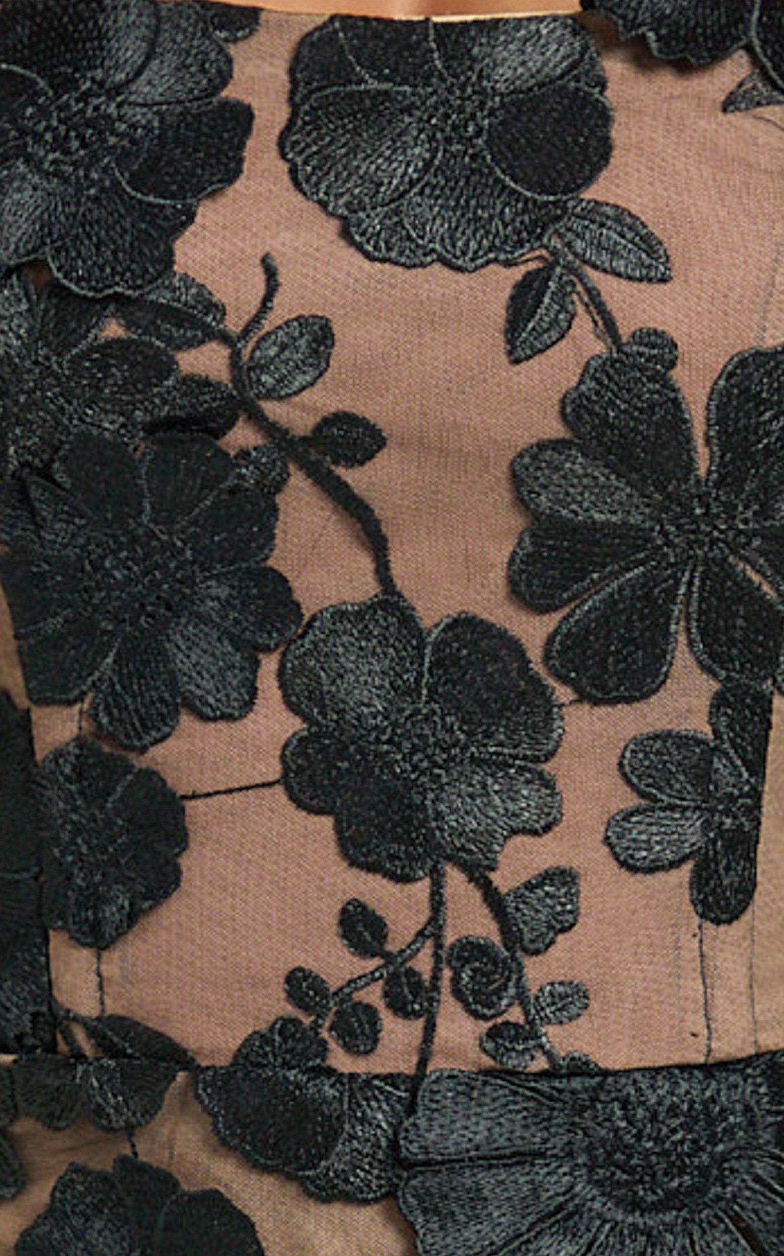 Sienna Maxi Dress - 3D Floral Strapless Column Dress in Black Product Image