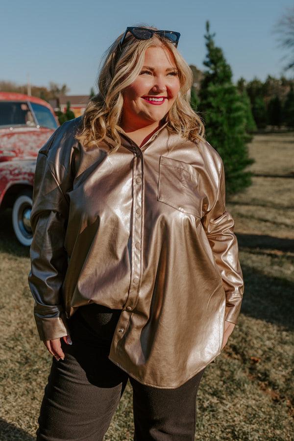 Sip Of Champagne Faux Leather Button Up Curves Product Image