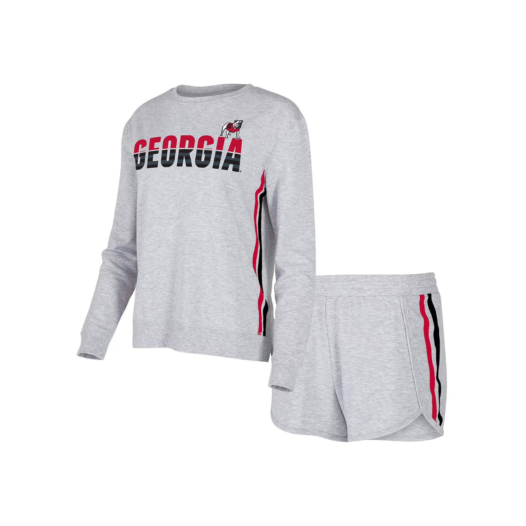 Women's Concepts Sport Gray Georgia Bulldogs Cedar Tri-Blend Long Sleeve T-Shirt & Shorts Sleep Set, Size: Medium, Grey Product Image