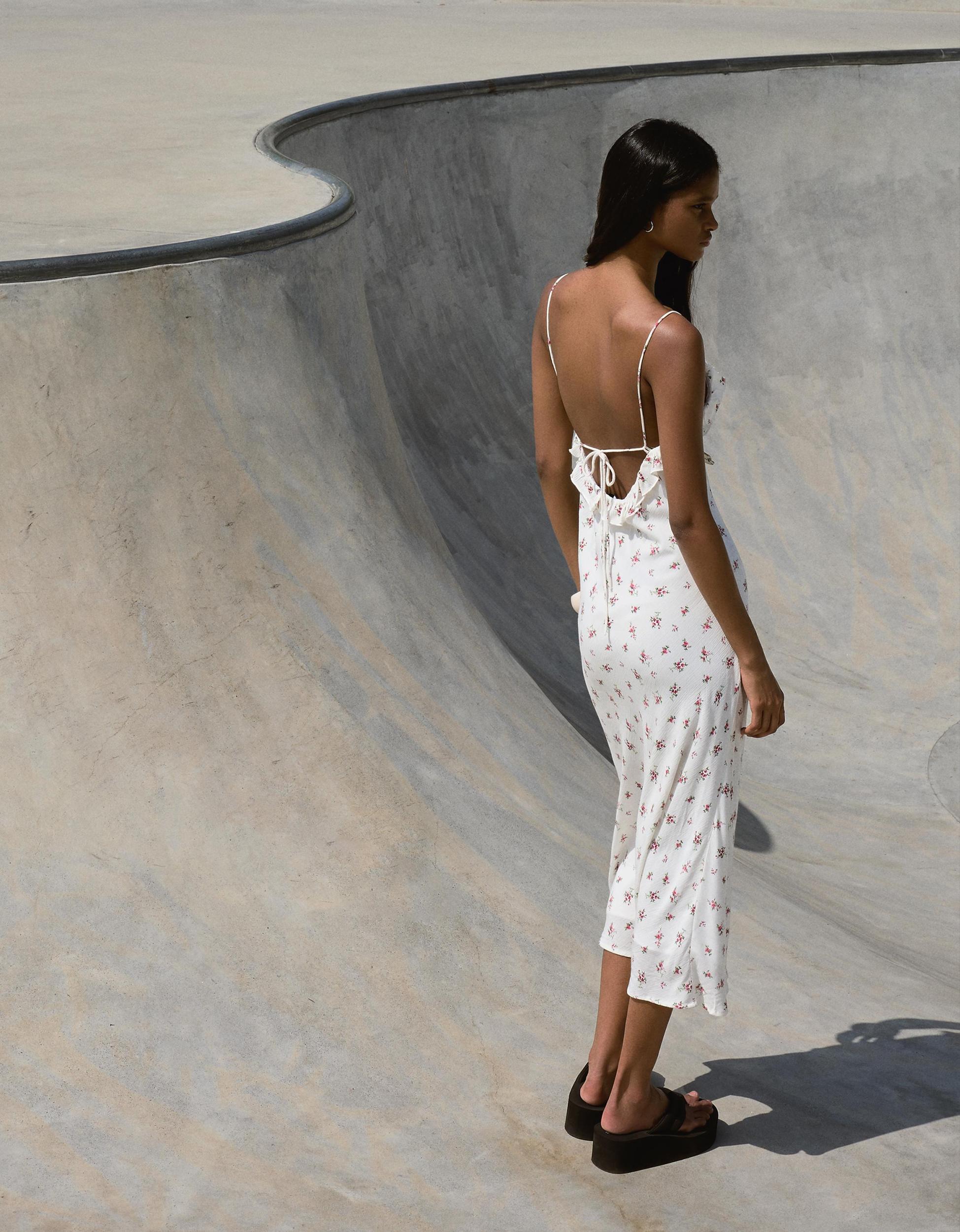 Printed midi dress with straps Product Image