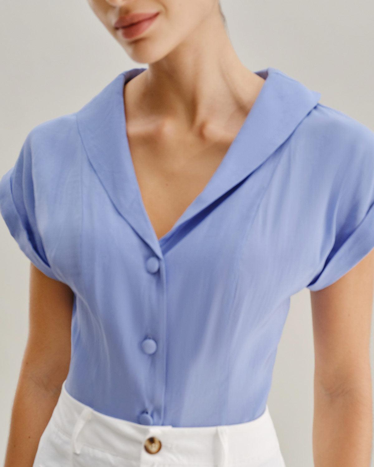 Blue Cowl Sleeve Button Shirt Product Image
