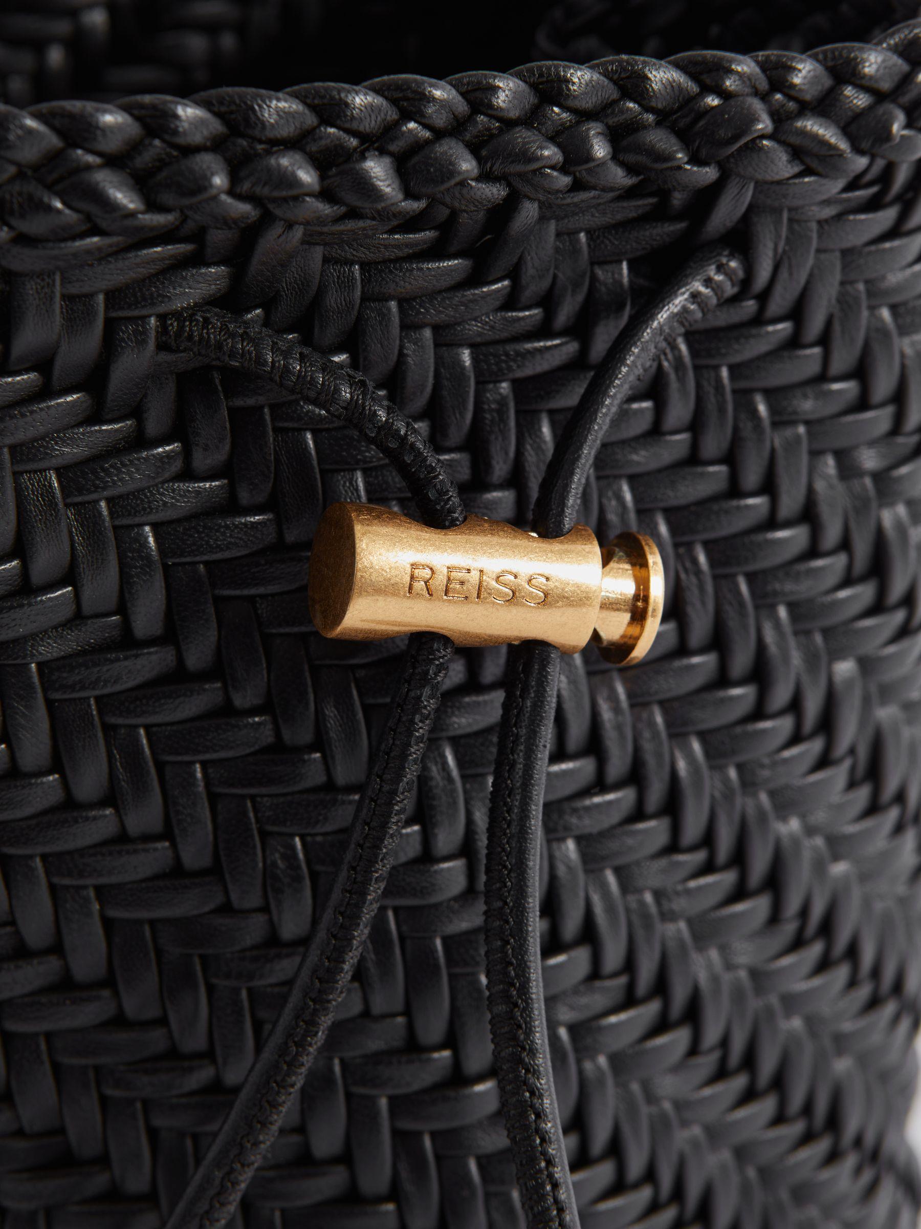 Woven Leather Bucket Bag in Black Product Image