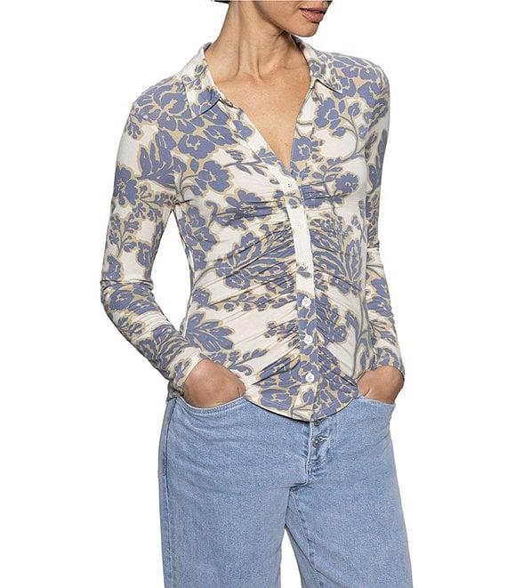 Sanctuary Dreamgirl Floral Print Stretch Jersey Point Collar Long Sleeve Fitted Top Product Image