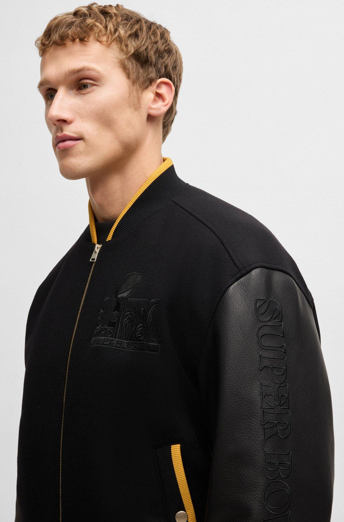 BOSS - BOSS x NFL wool jacket with leather sleeves - Black Product Image