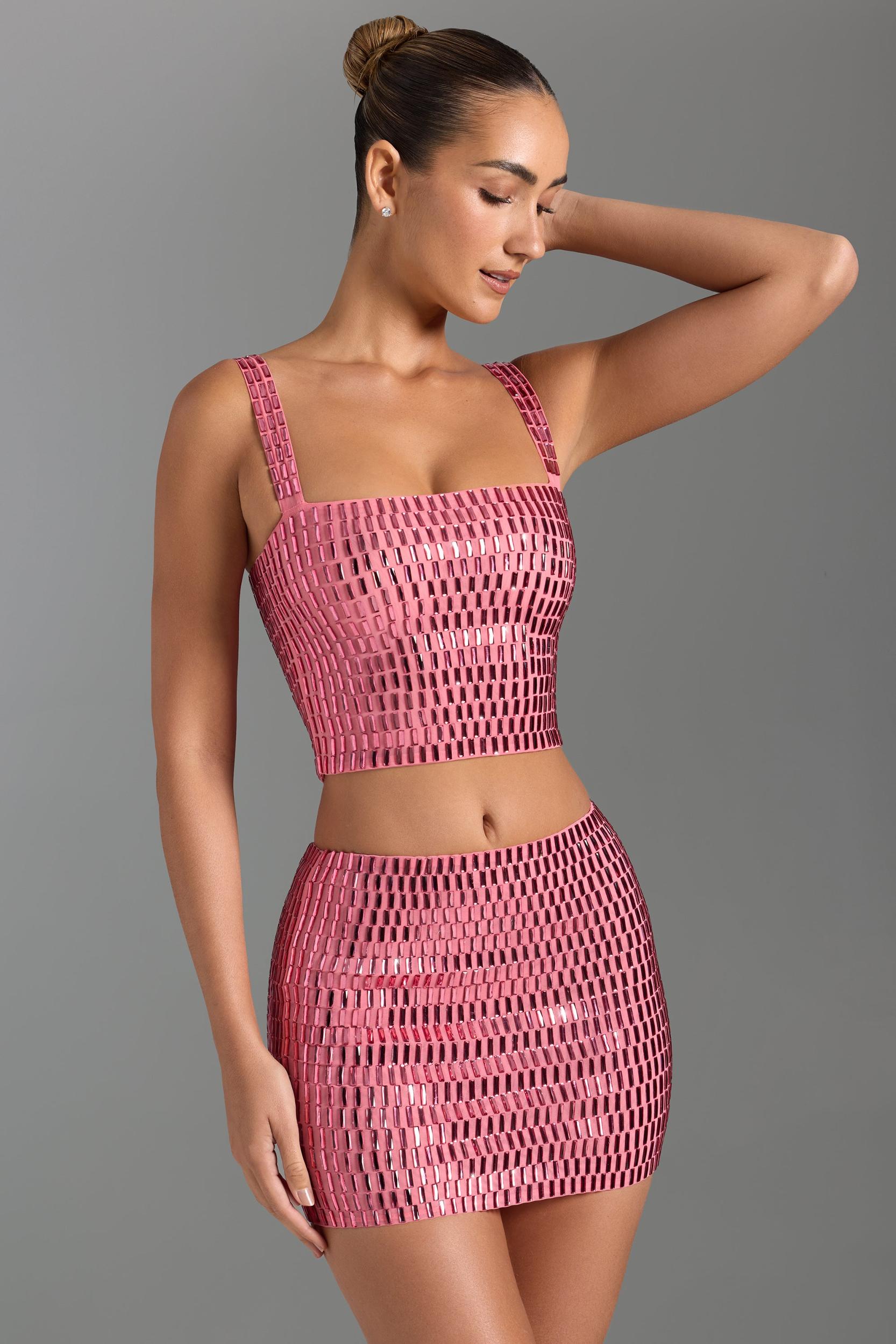 Embellished Low-Rise Micro Mini Skirt in Watermelon Product Image