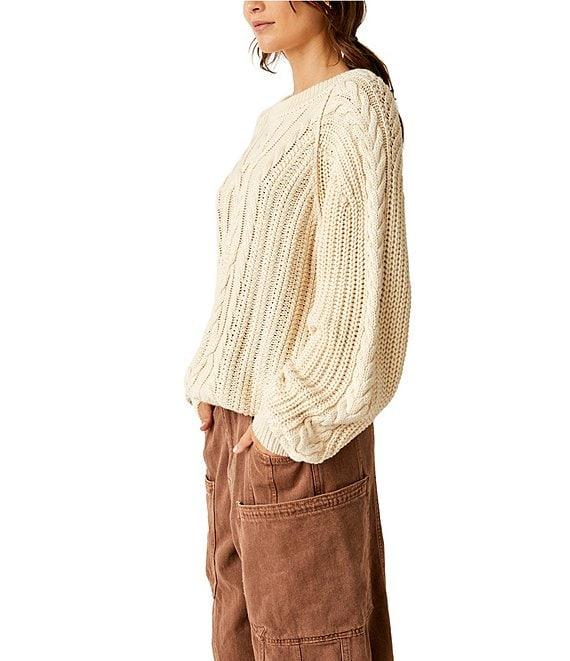 Free People Frankie Cable Knit Crew Neck Long Sleeve Sweater Product Image