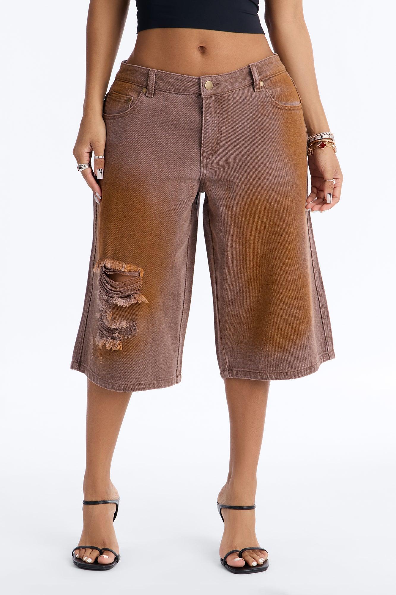 Can't Be Saved Washed Twill Bermuda Short - Brown Female Product Image