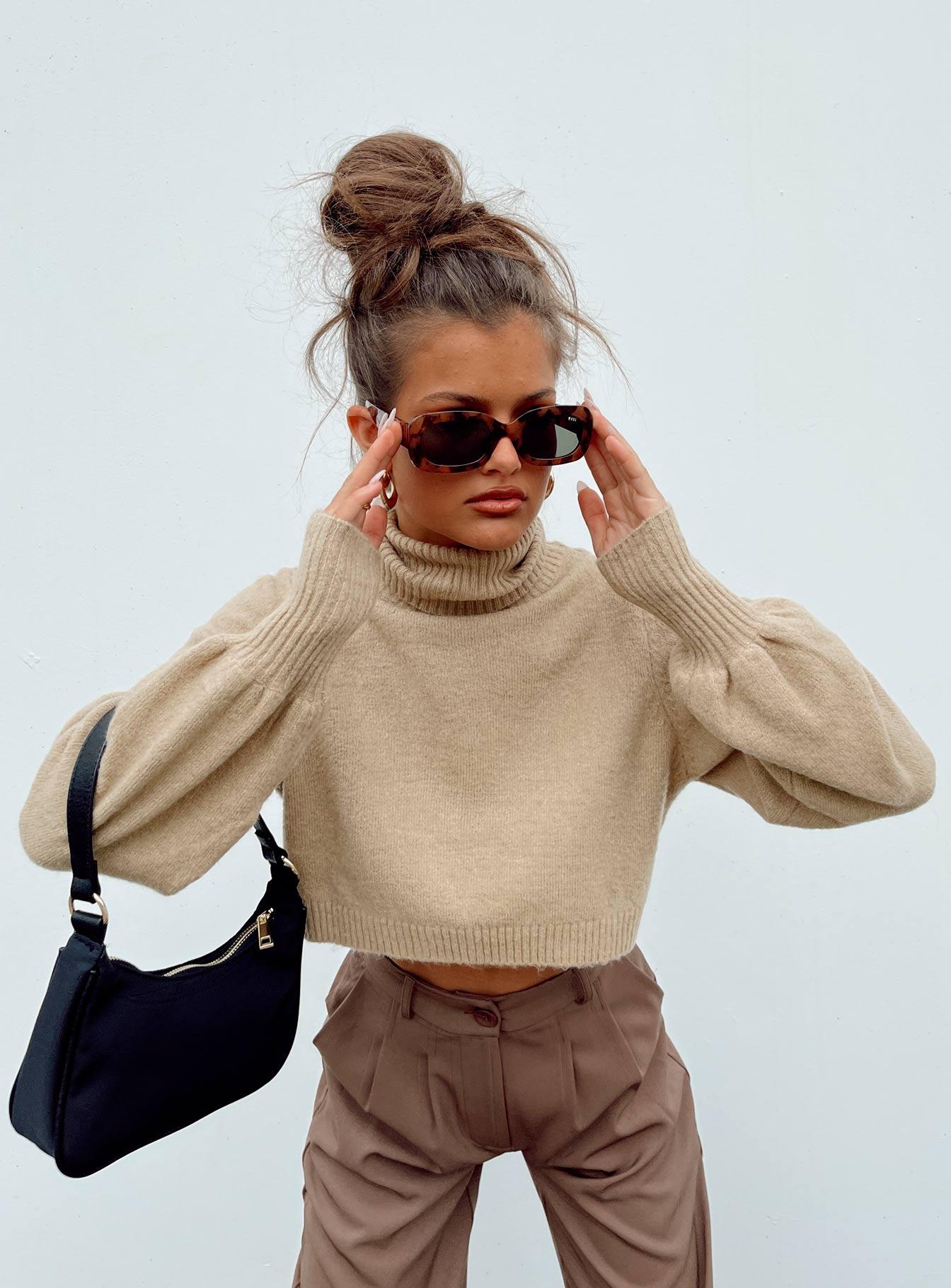 Zahara Cropped Turtleneck Sweater Beige Product Image