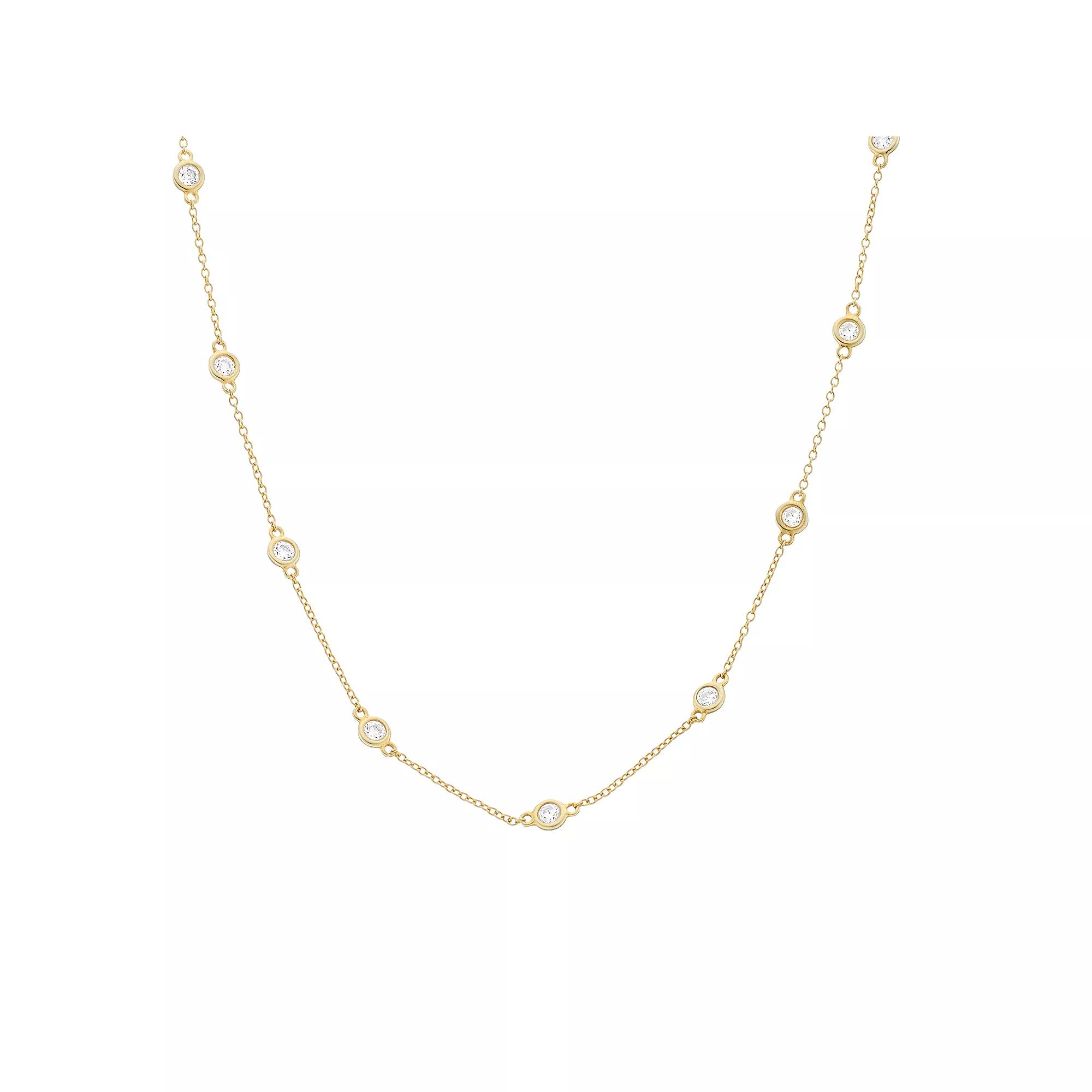 Rosabella 18k Gold-Over-Sterling Silver Cubic Zirconia Station Necklace, Women's, Size: 18", Gold Tone Product Image