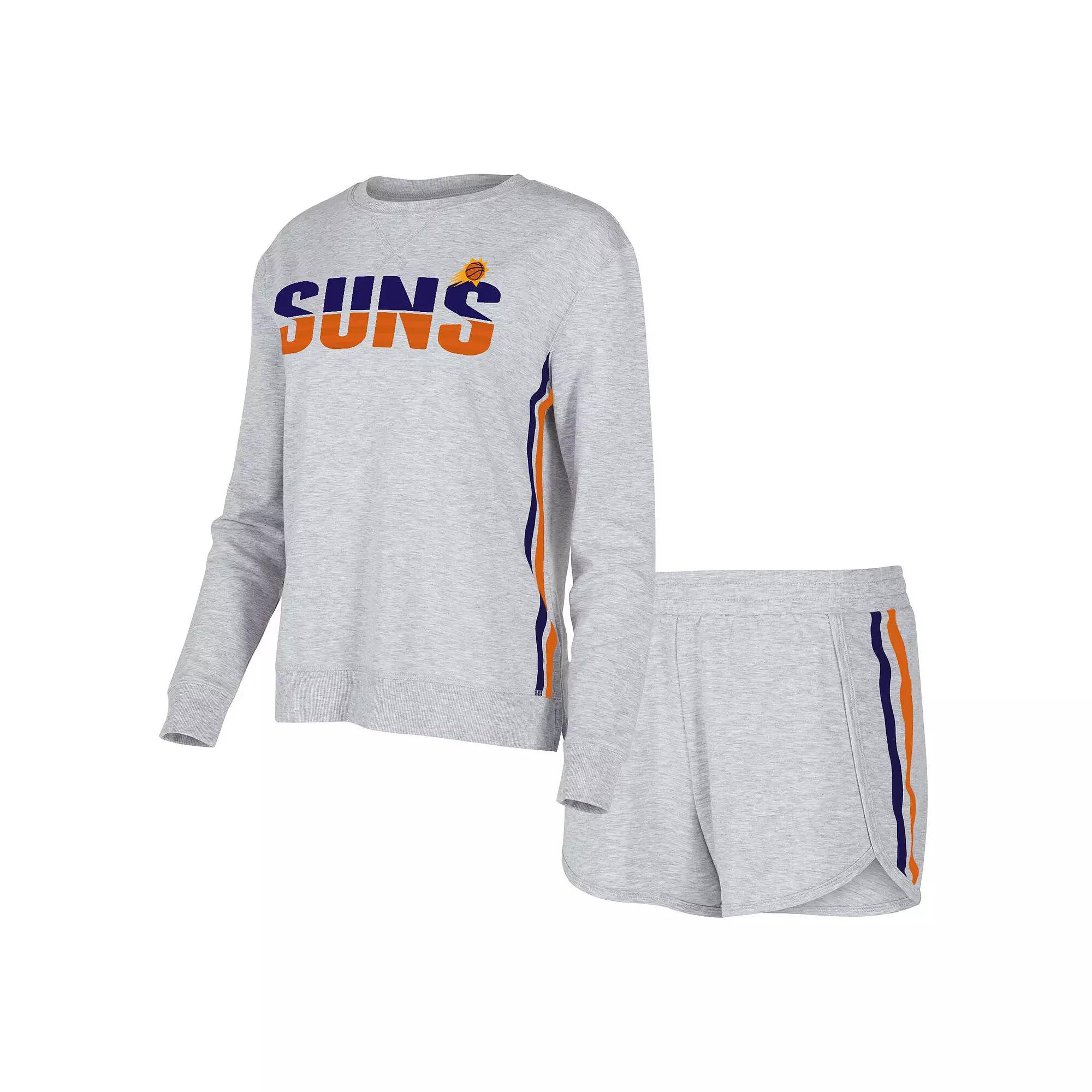 Women's Concepts Sport Gray Phoenix Suns Cedar Long Sleeve T-Shirt & Shorts Sleep Set,  Product Image