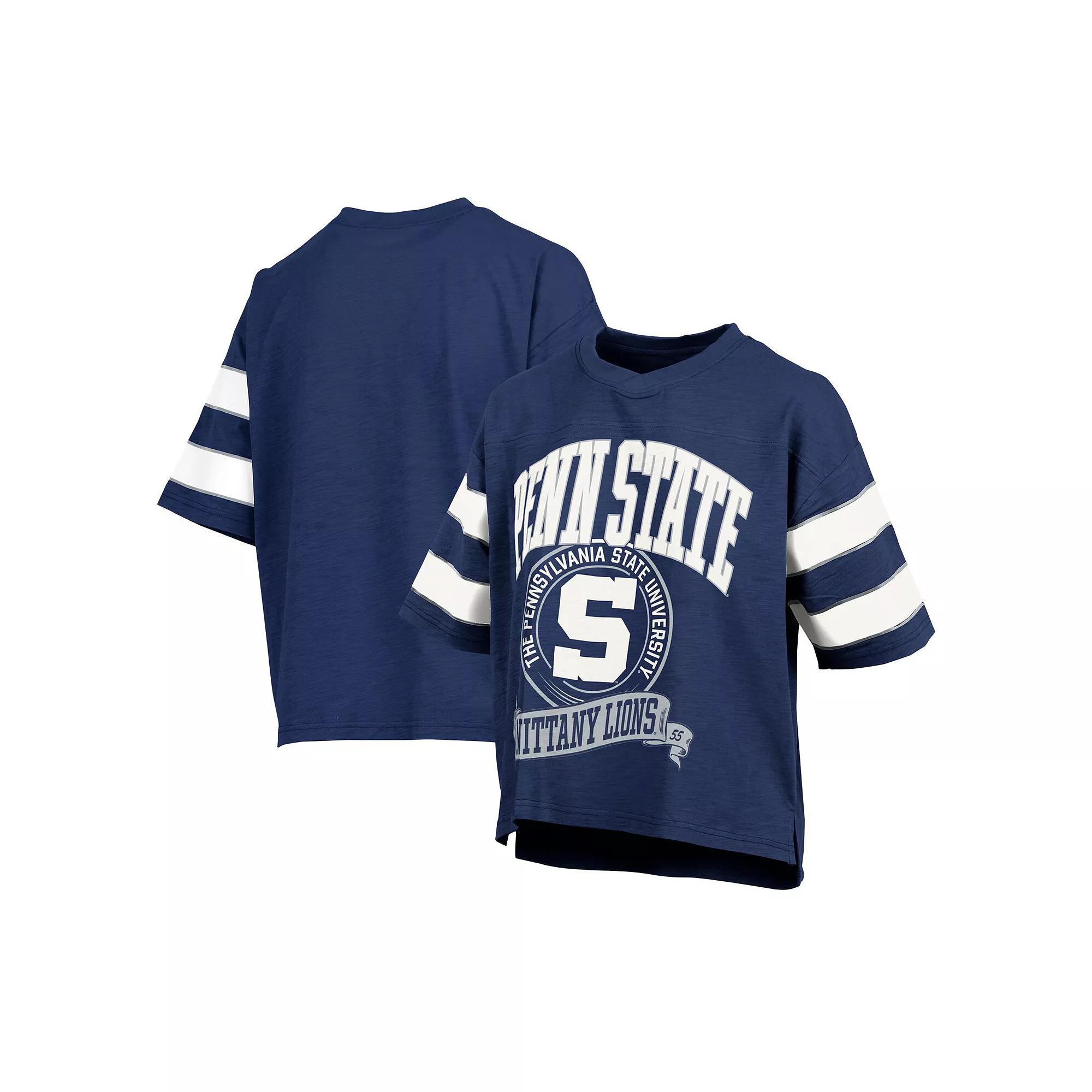 Women's Pressbox Navy Penn State Nittany Lions Emily Sleeve Stripe Slub T-Shirt, Size: 2XL, Blue Product Image
