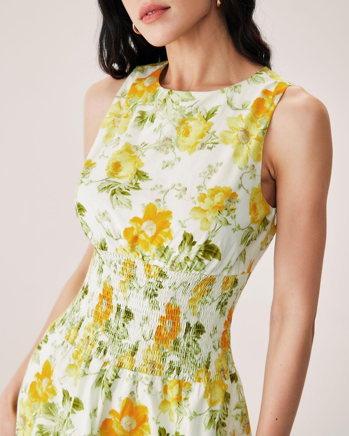 Green Floral Boat Neck Mini Dress Product Image