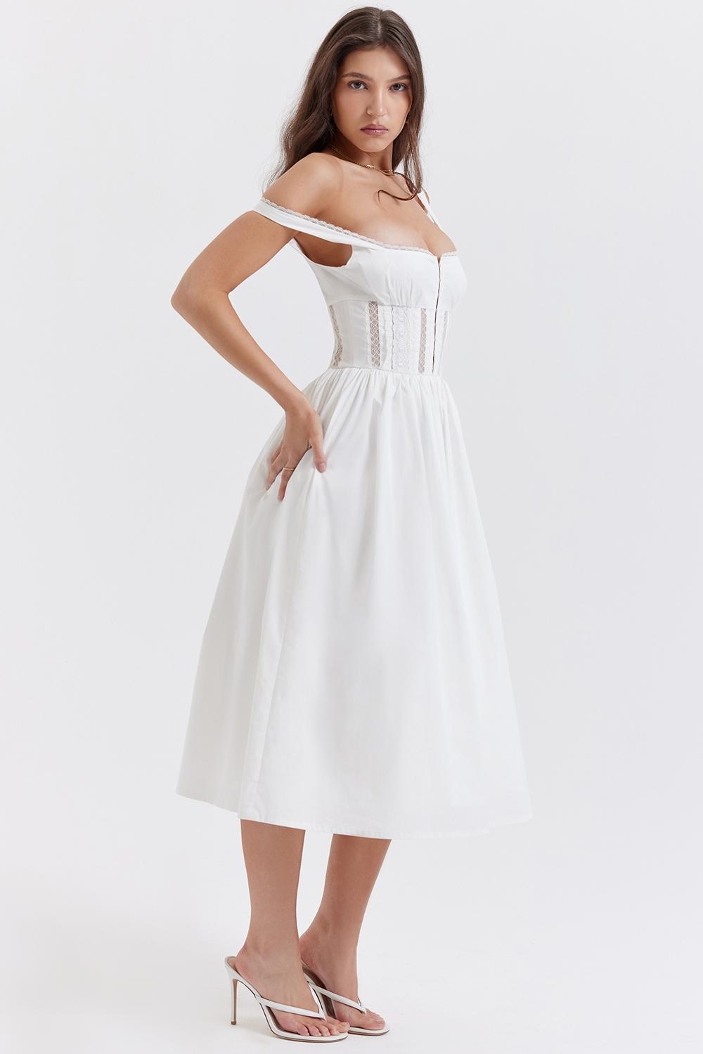 Perle  white lace trim midi dress Product Image