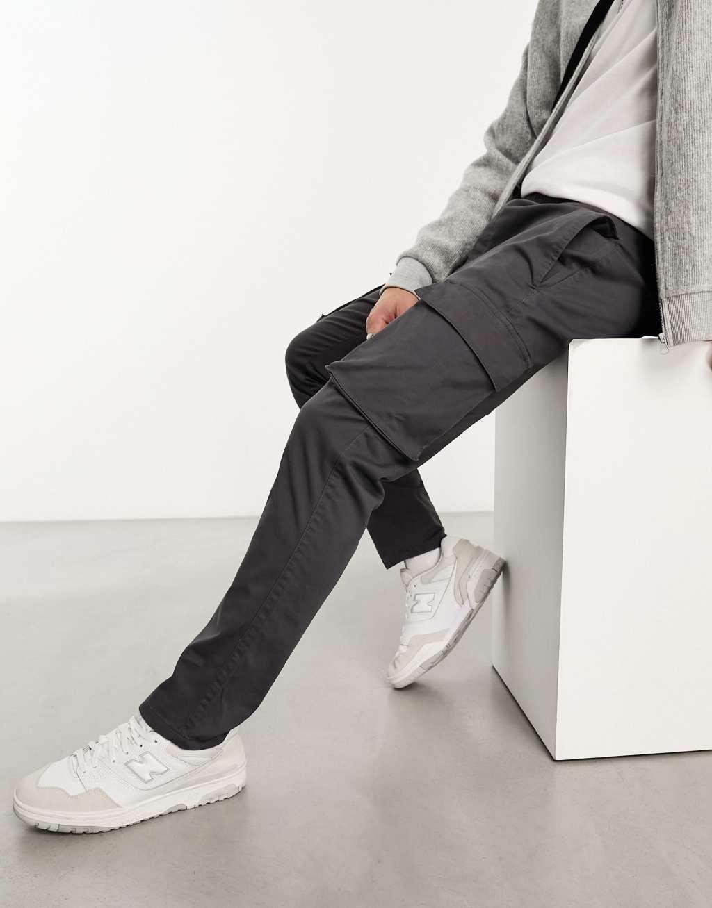 Only & Sons tapered fit cargo pants in gray Product Image