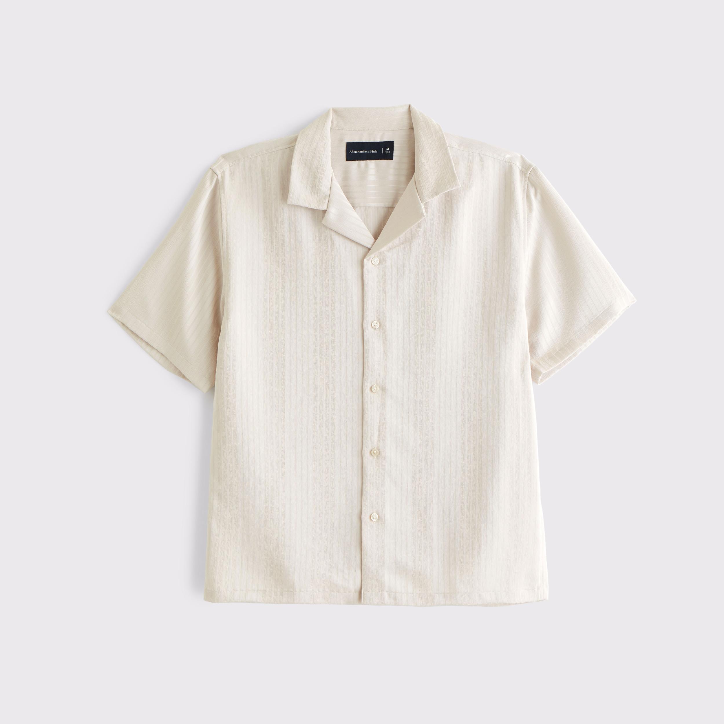 Camp Collar Textured Button-Up Shirt Product Image