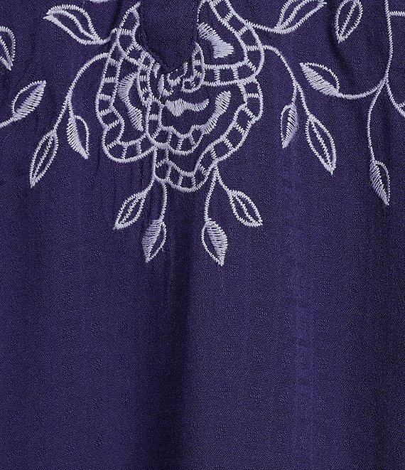 Nurture Embroidered 3/4 Sleeve V-Neck Placket Top Product Image
