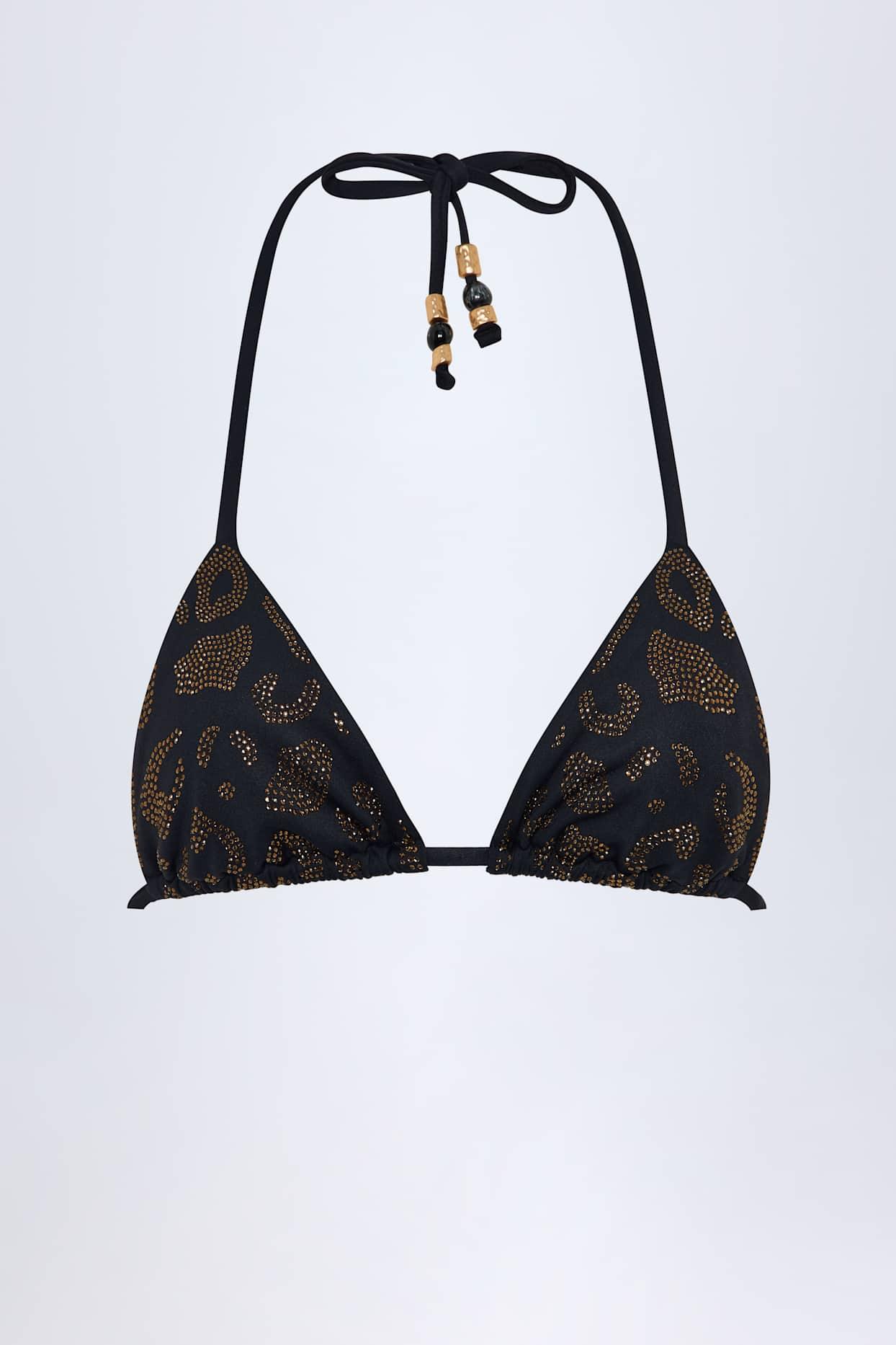 Charm-Detail Triangle Bikini Top in Black Product Image