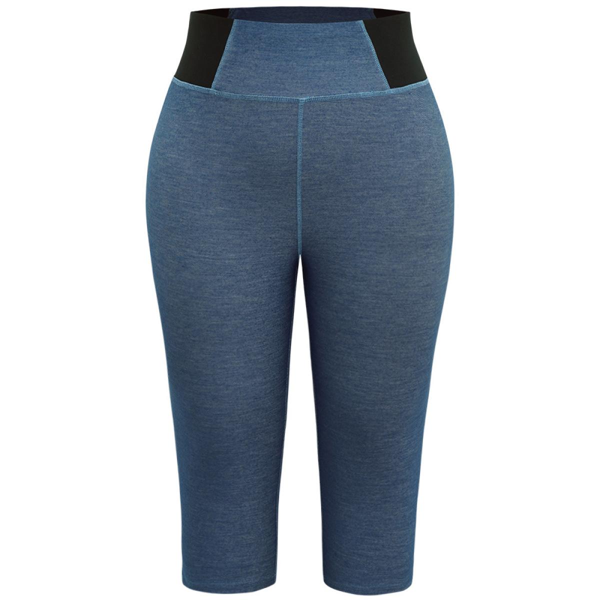 Plus Size Patchwork Contrast Pocket Leggings Women DarkBlue Casual High stretch Skinny High Rise Dailywear Leggings BloomChic 28/5X Product Image