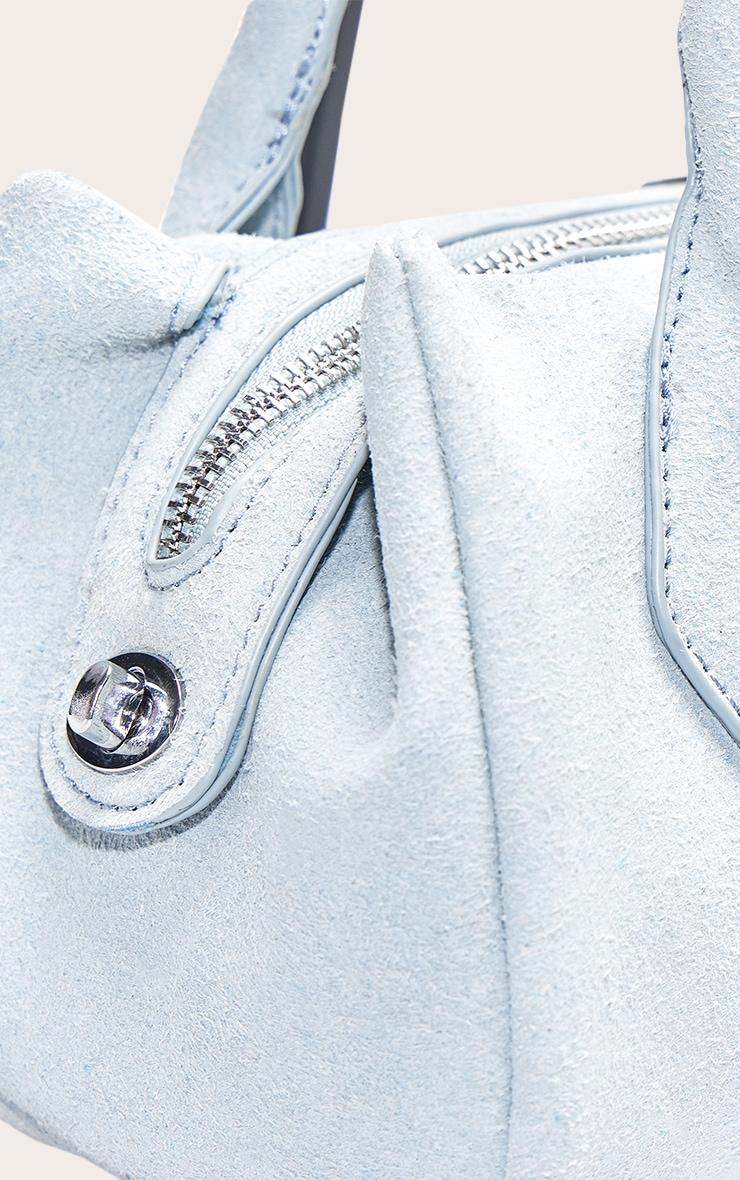 Powder Blue Faux Suede Bowler Shoulder Bag Product Image