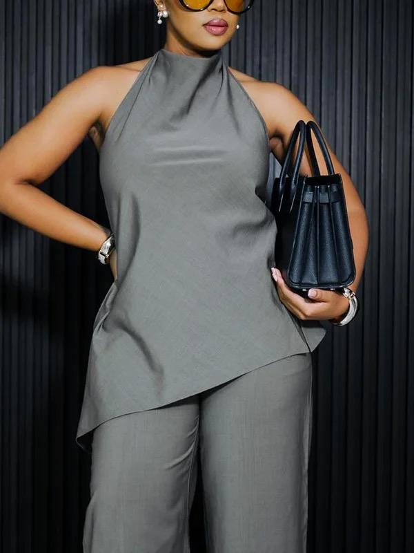 Sleeveless Solid Color Stand Collar Vest Top Product Image