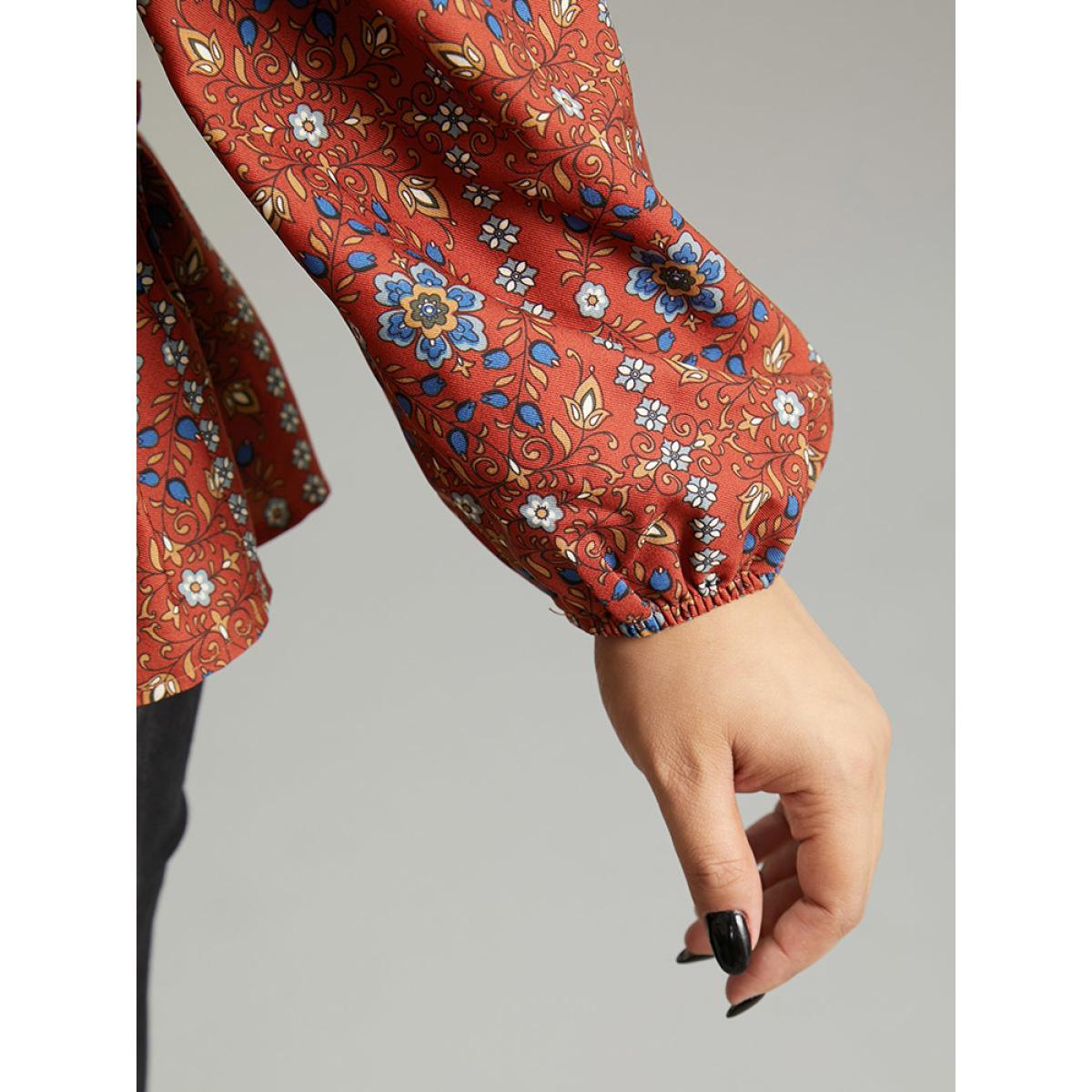 Plus Size Scarlet Boho Print Shirred Tiered Ruffles Blouse Women Vacation Long Sleeve Square Neck Dailywear Blouses BloomChic 14-16/1X Product Image