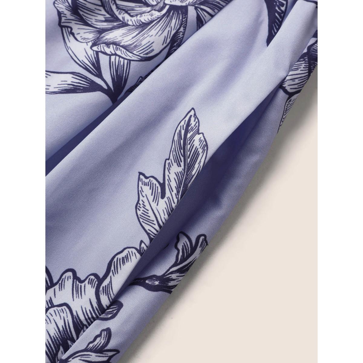 Plus Size Boho Print Heart Neckline Ruffle Sleeve Maxi Dress Mediumblue Women Romantic Woven ribbon&lace trim Square Neck Short sleeve Curvy BloomChic 28/5X Product Image