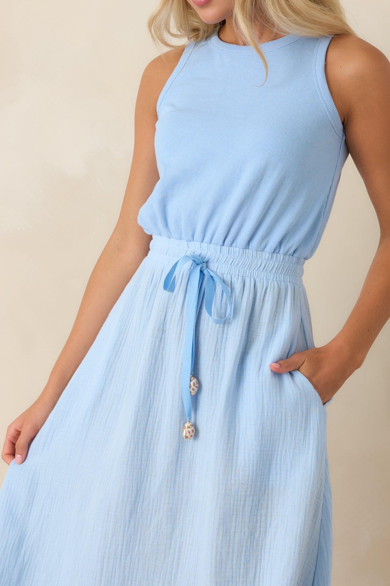 Paradisa Bonita Oceana Blue Cotton Sleeveless Midi Dress Product Image
