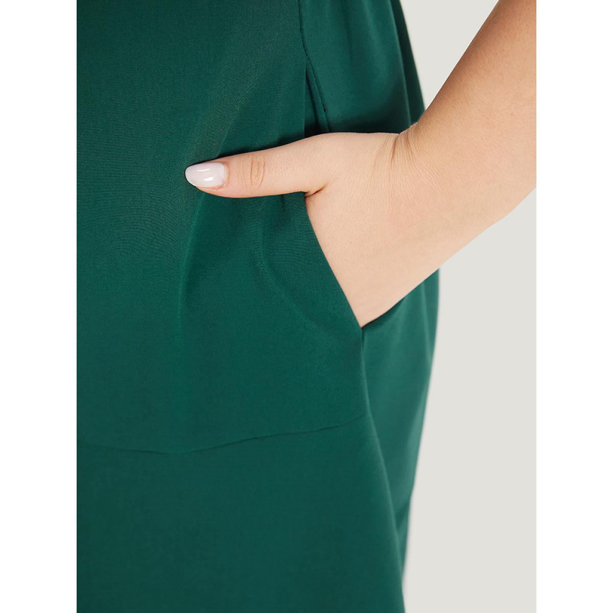 Plus Size Supersoft Essentials Drawstring Pocket Gathered Ruffle Hem Dress Green Women Elegant Drawstring V-neck Sleeveless Curvy Midi Dress BloomChic 18-20/2X Product Image
