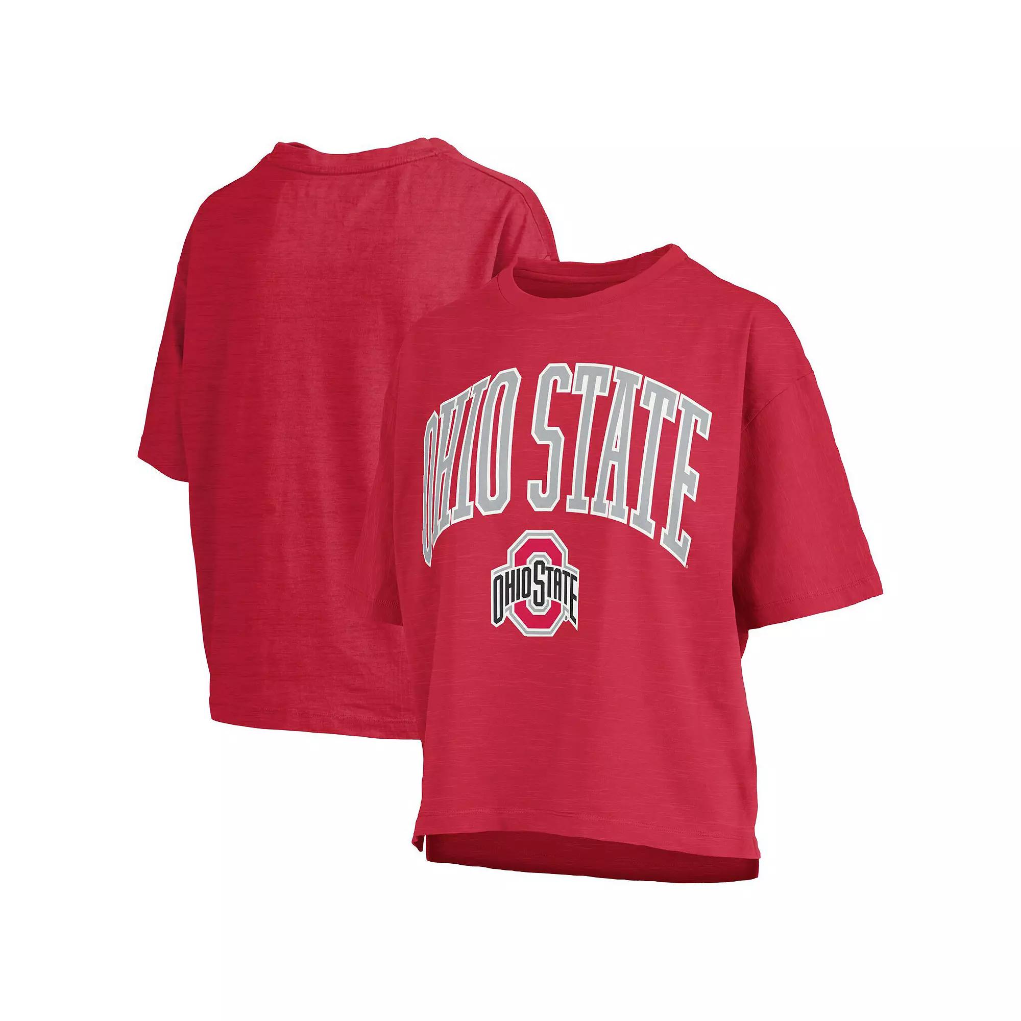 Women's Pressbox Scarlet Ohio State Buckeyes Nelson Arch Over Logo Waist Length Oversized Slub T-Shirt, Size: XL, Red Product Image