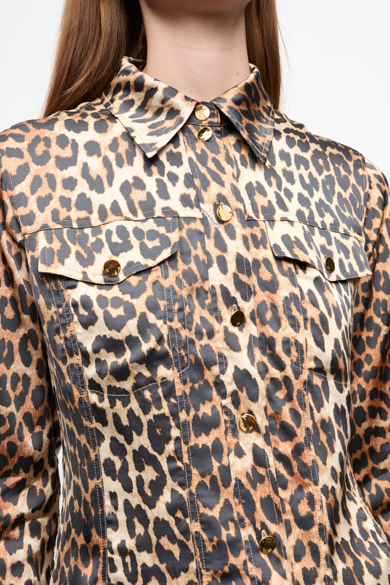 Leopard Print Satin Shirt Product Image