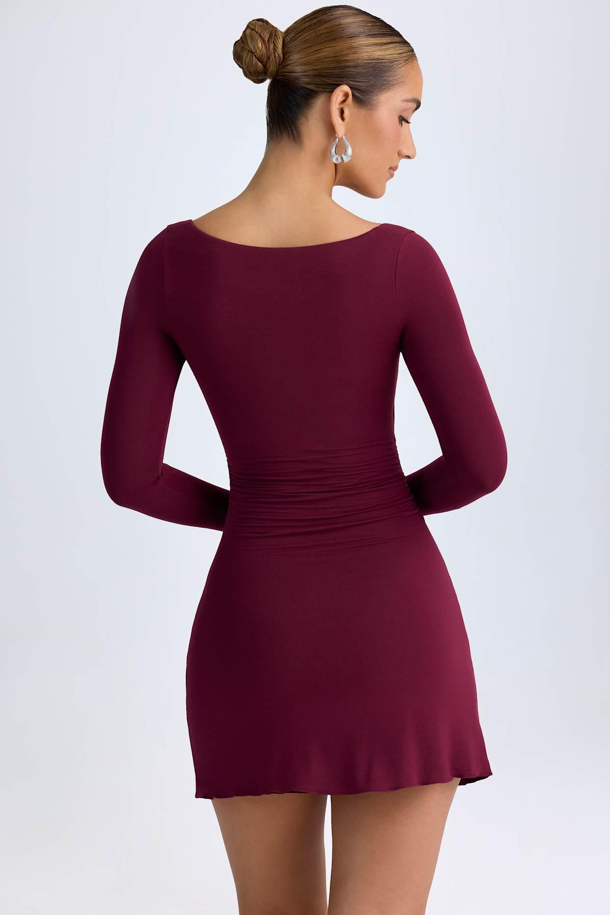 Modal Layered A-Line Mini Dress in Wine Red Product Image