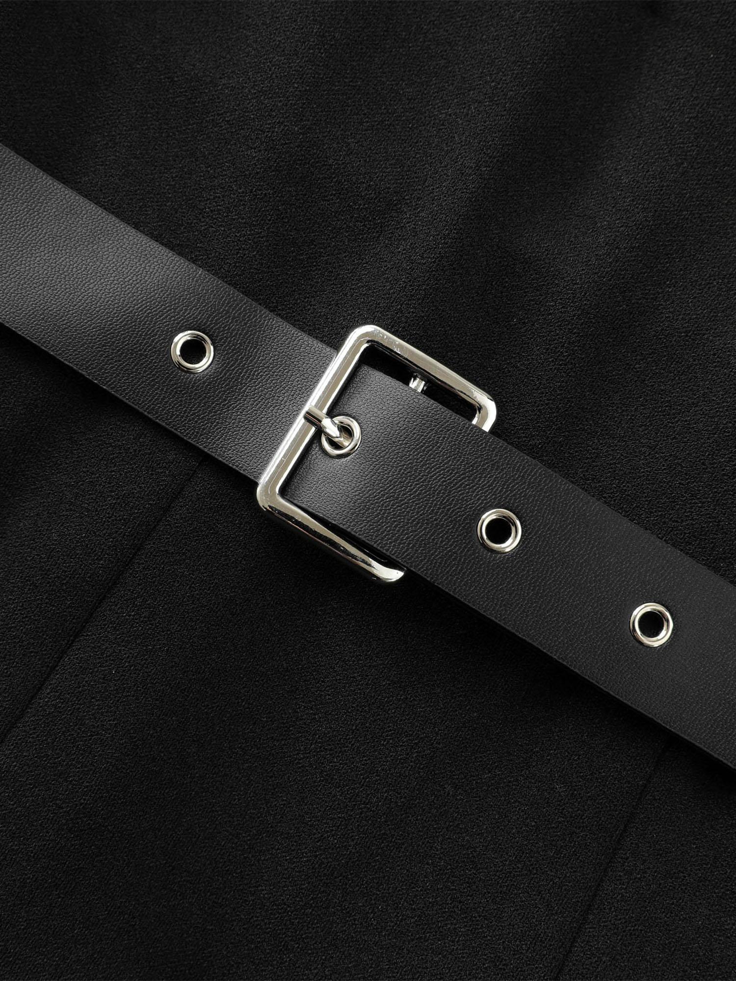 2-in-1 Color Contrast Belted Midi Dress Female Product Image