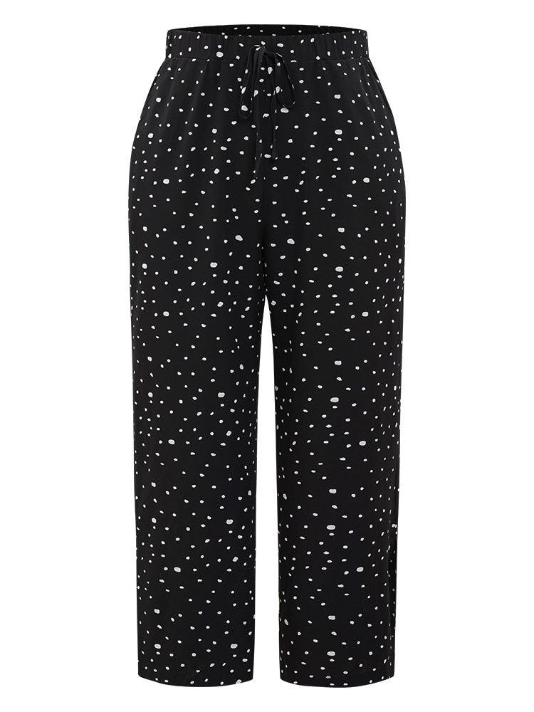 Polka Dot Drawstring Pocket Split Hem Pants Female Product Image