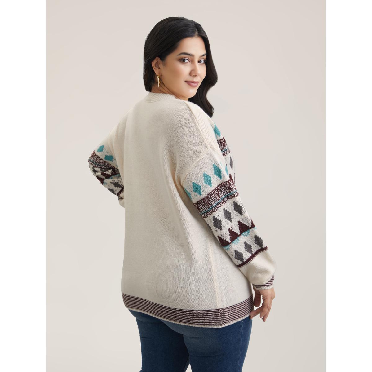 Plus Size Color-Collision Textured Knit Pullover Ivory Women Casual Loose Long Sleeve Everyday Cardigans BloomChic 18-20/2X Product Image
