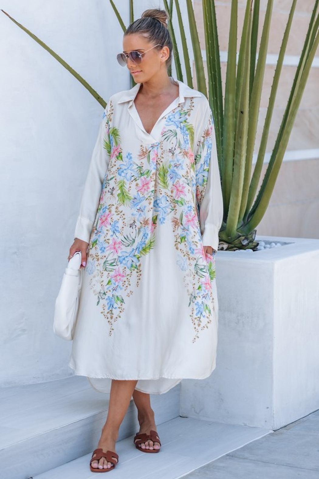 Silk Floral Shirt Dress Product Image