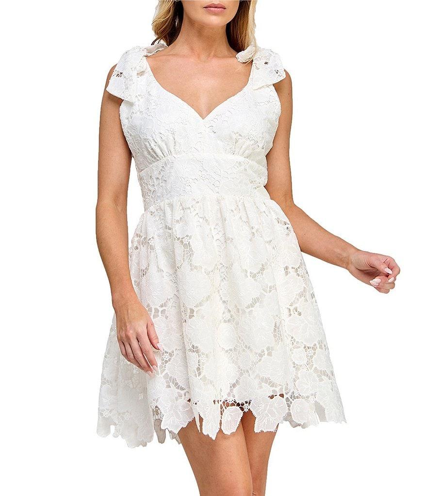 Layered With Love Lil Dixie Lace V-Neck Sleeveless Tie Shoulder Mini Dress Product Image