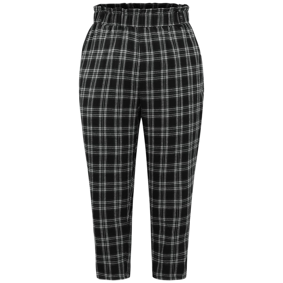 Plus Size Plaid Paperbag Waist Pocket Pants Women Black Office Bodycon High Rise Work Pants BloomChic 18-20/2X Product Image