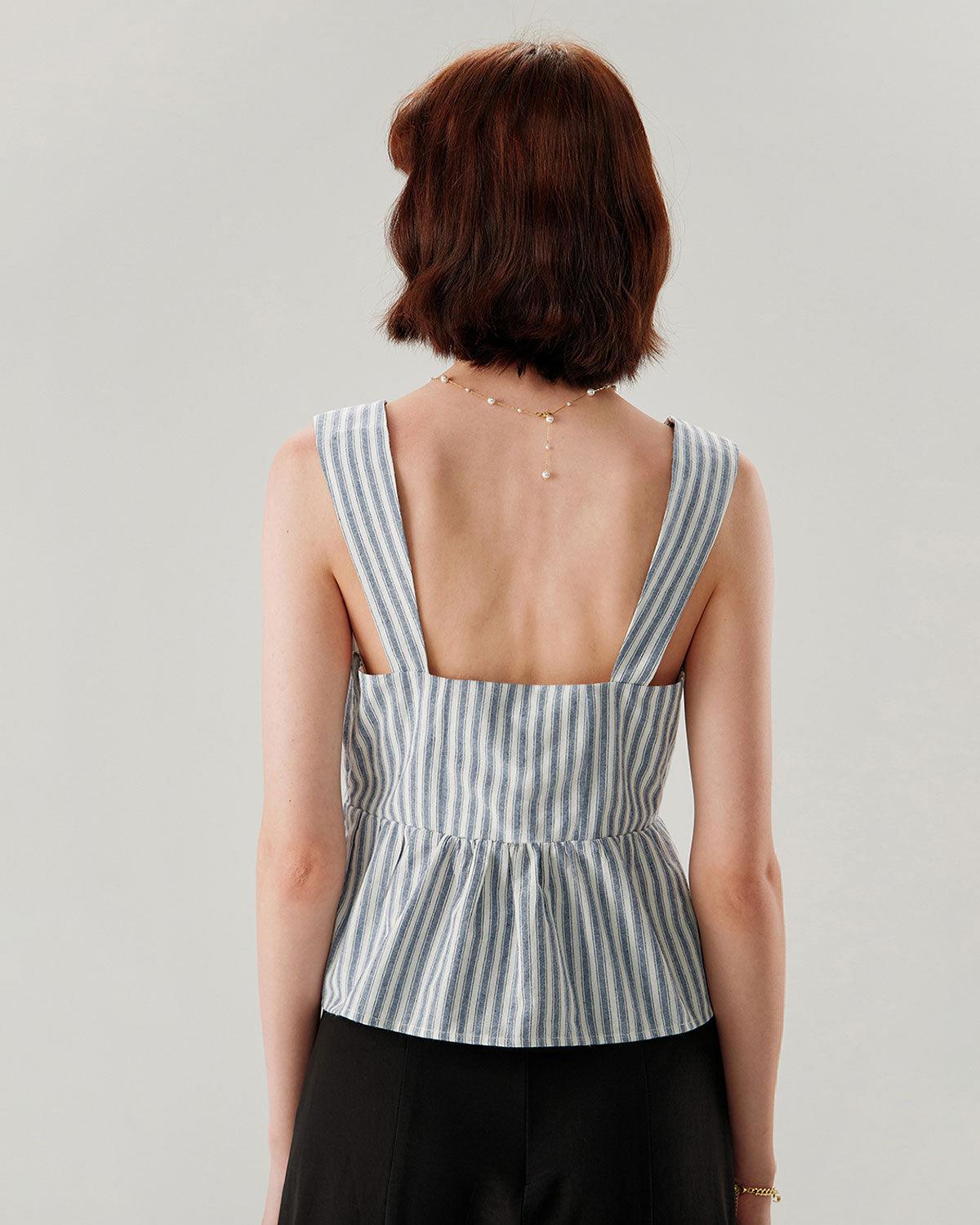 Blue Striped Square Neck Tank Top Product Image