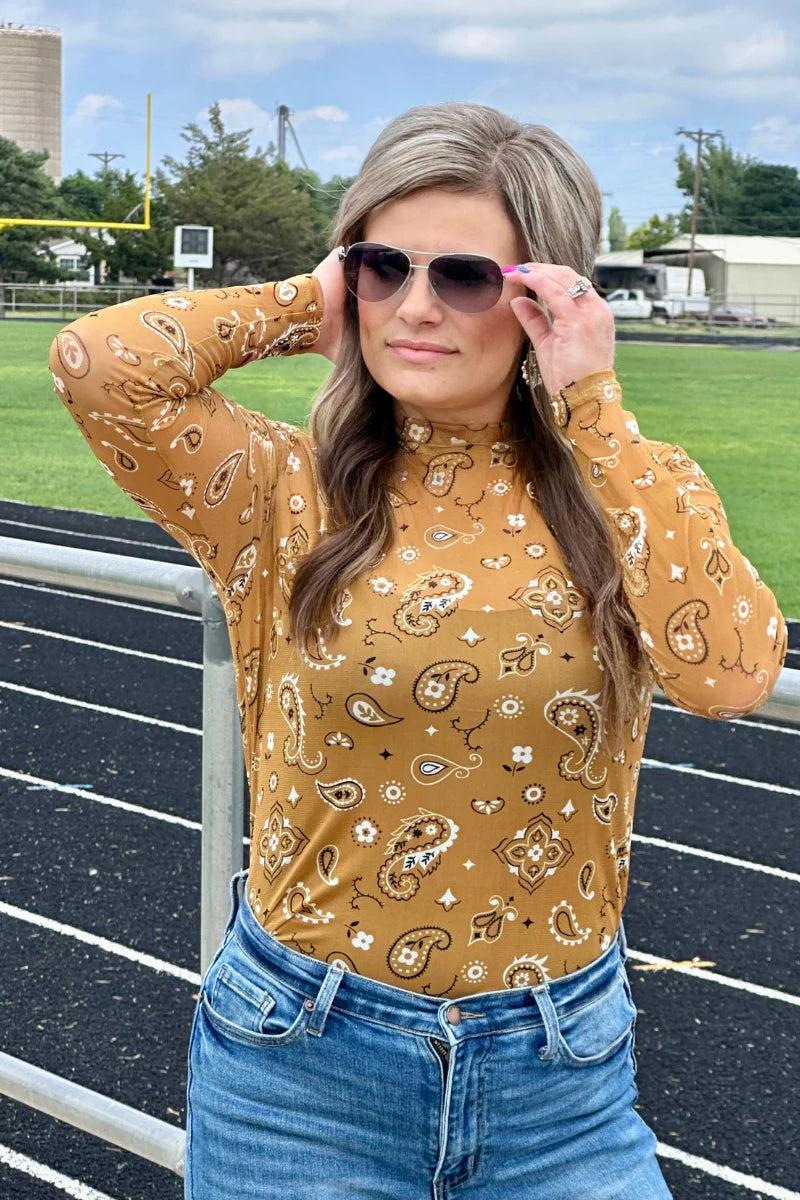 Sterling Kreek Bandana Babe Mustard Mesh Top Product Image