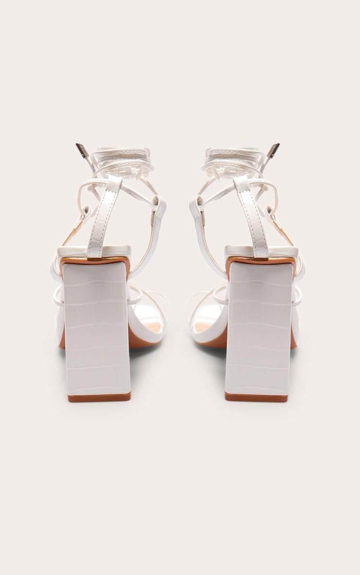 White Wide Fit Toe Loop Ankle Tie Chunky Block Heel Sandals Product Image