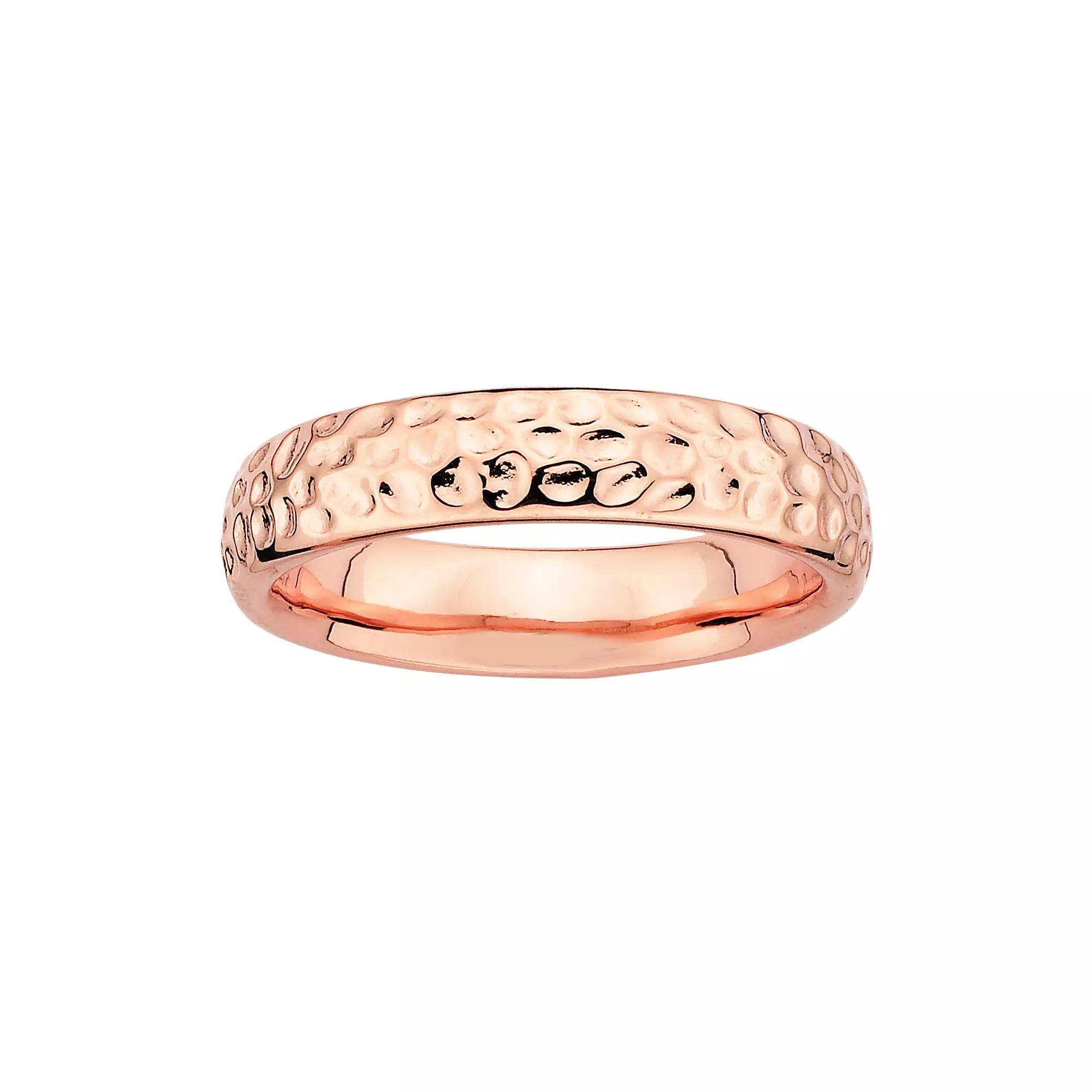 Stacks & Stones 18k Rose Gold Over Silver Hammered Stack Ring, Women's, Size: 5, Pink Product Image