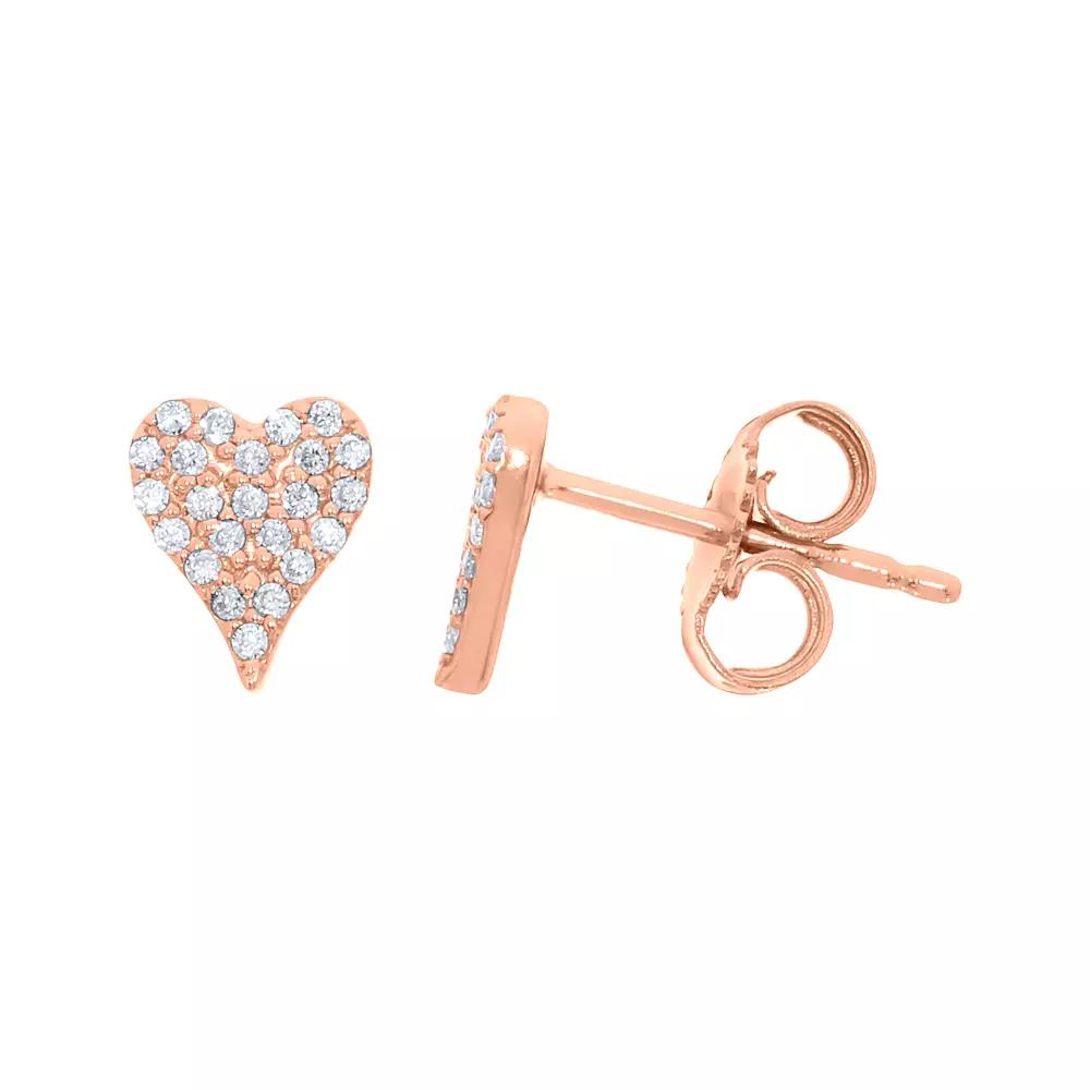 Sterling Silver 1/10 Carat T.W. Diamond Heart Earrings, Women's, Gold Tone Product Image