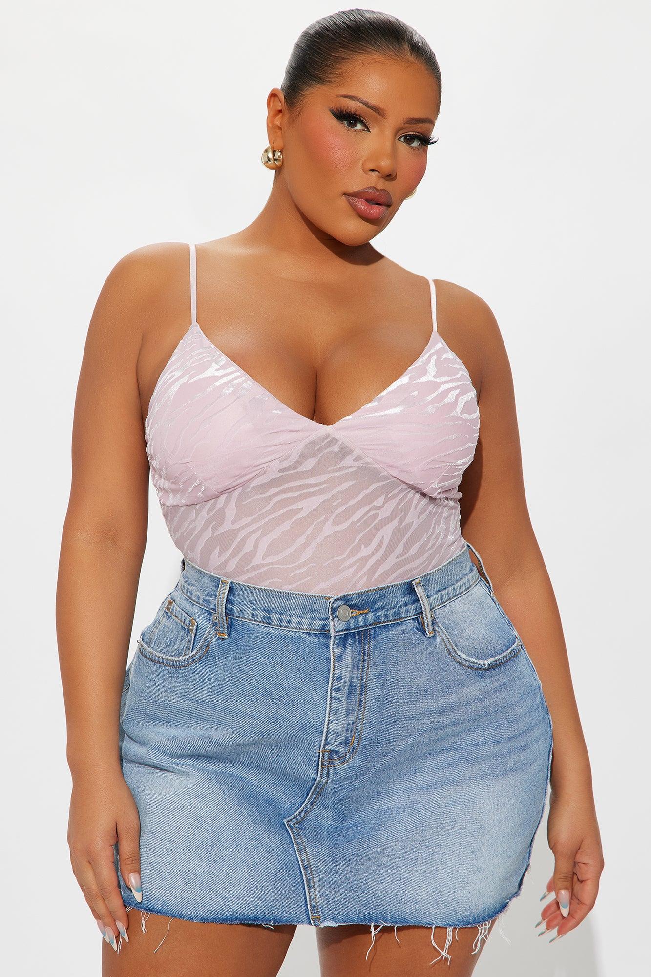 Deep Reveal Flocked Mesh Bodysuit - Pink Female Product Image