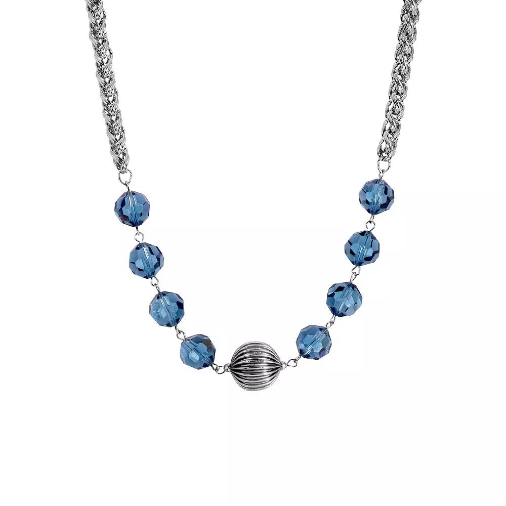 1928 Silver Tone Blue Glass Bead Necklace, Womens Product Image