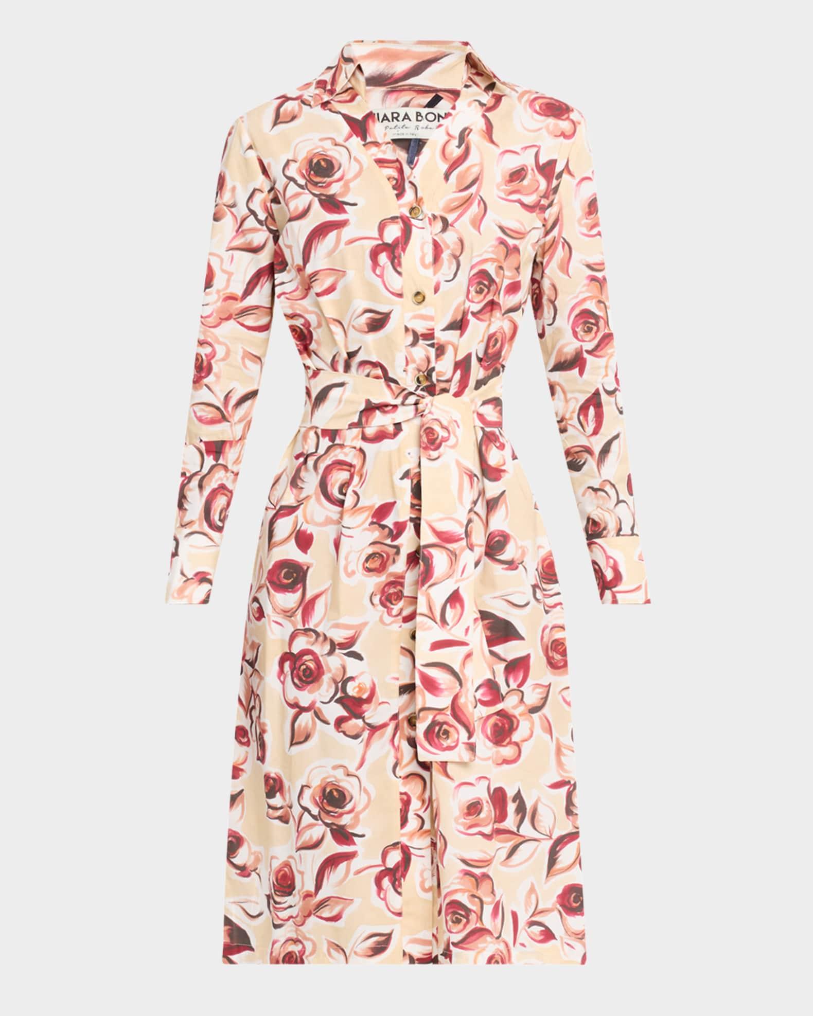 Belted Floral-Print Midi Shirtdress Product Image
