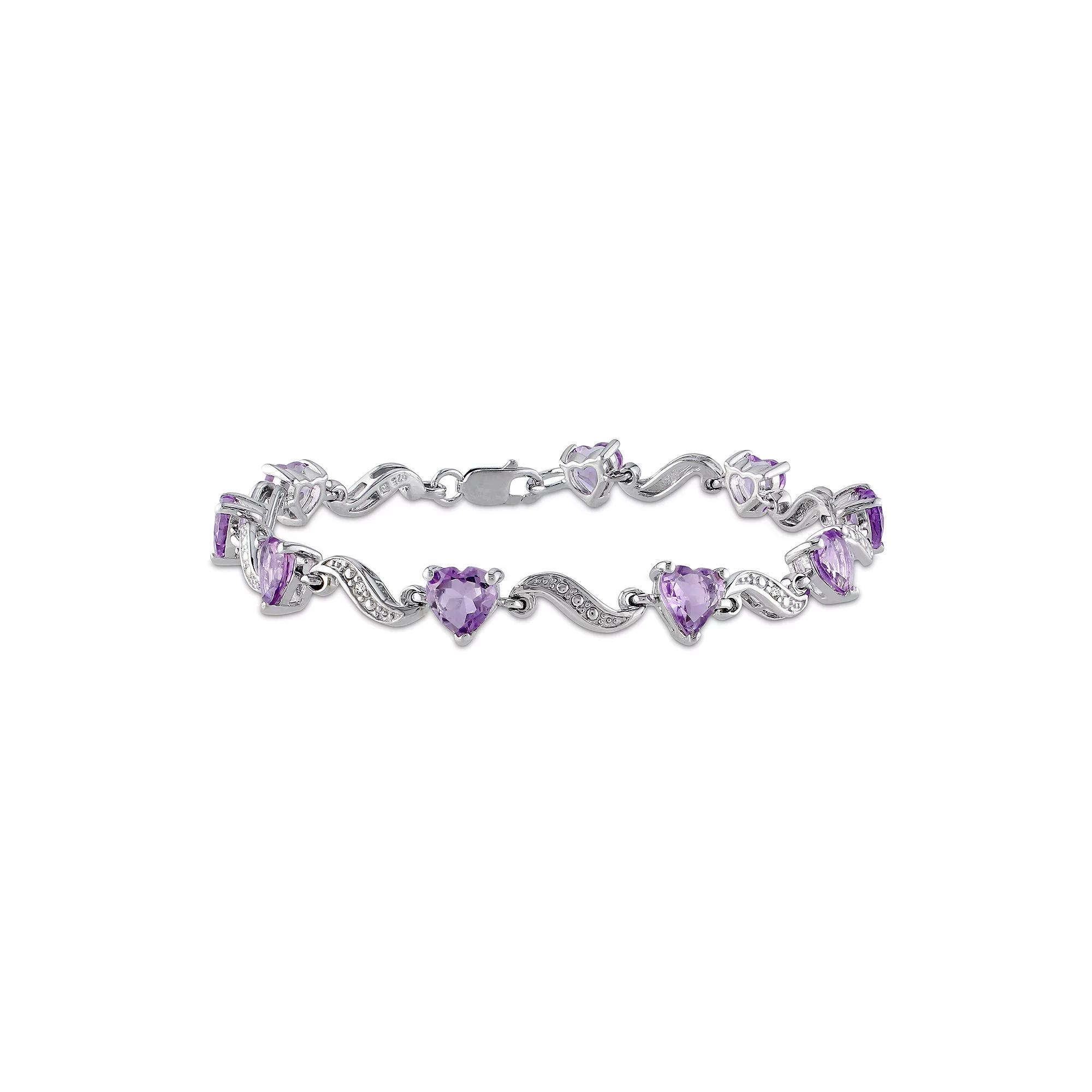 Stella Grace Sterling Silver Amethyst & Diamond Accent Heart Bracelet, Womens Product Image