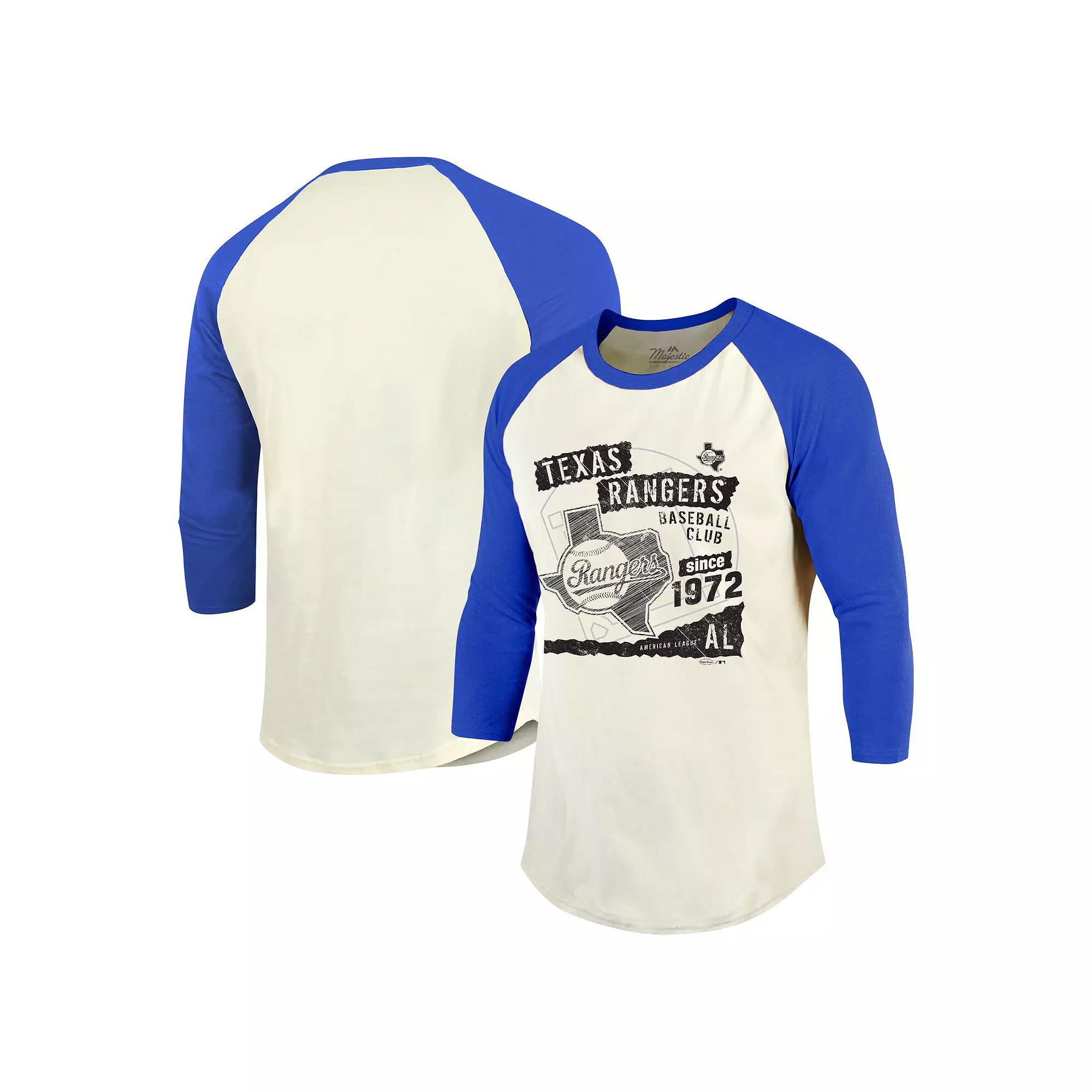 Men's Majestic Threads Cream/Royal Texas Rangers Raglan 3/4-Sleeve T-Shirt, Size: Large, Beige Product Image